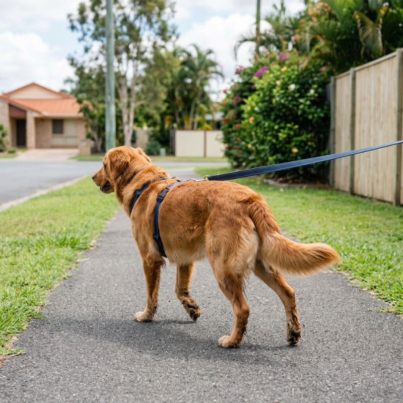 Dog pulling on the lead during an outdoor walk